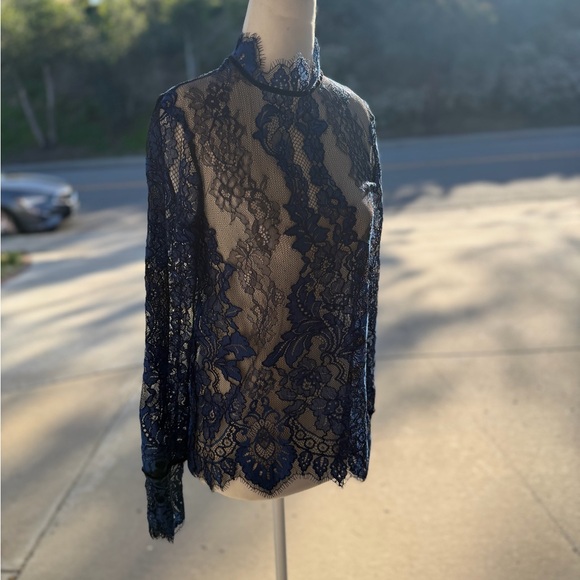 H&M Navy Lace Long Sleeve Blouse - Picture 2 of 5